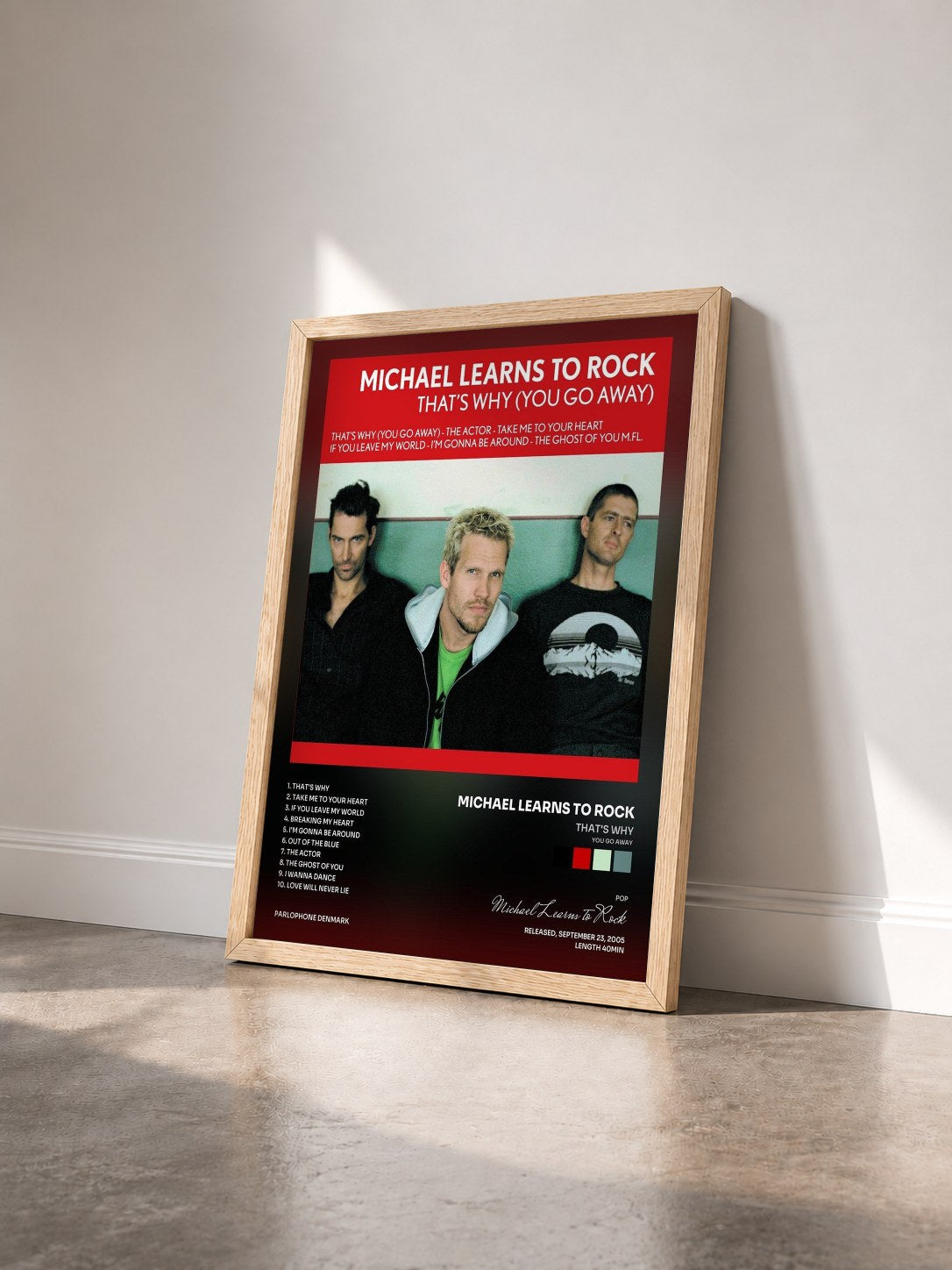 #bois Tableau de l'album That's Why (You Go Away) de Michael Learns to Rock vu de trois quarts, cadre en bois brut