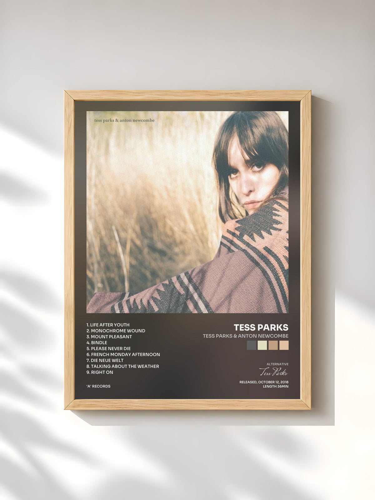 #bois Tableau de l'album Tess Parks & Anton Newcombe de Tess Parks, cadre en bois brut, imprimé et encadré en France