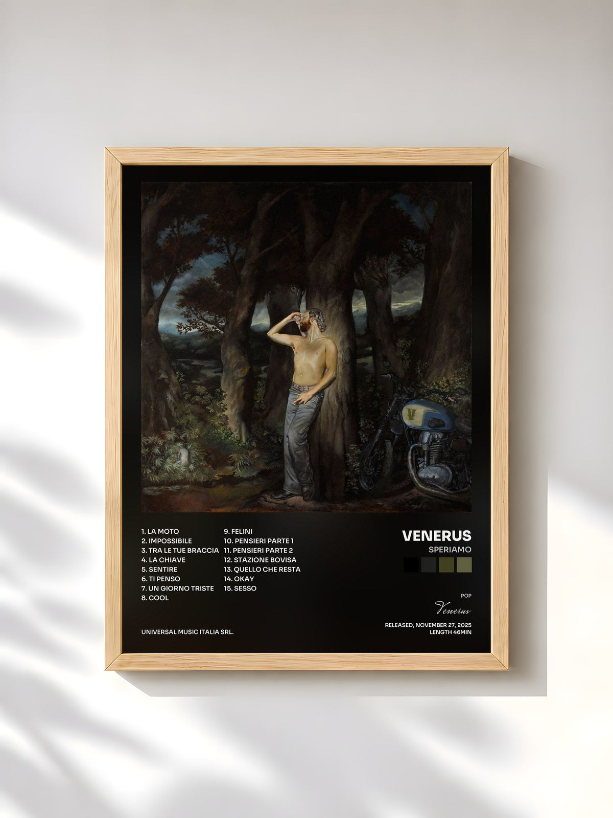 #bois Tableau de l'album Speriamo de Venerus, cadre en bois brut, imprimé et encadré en France