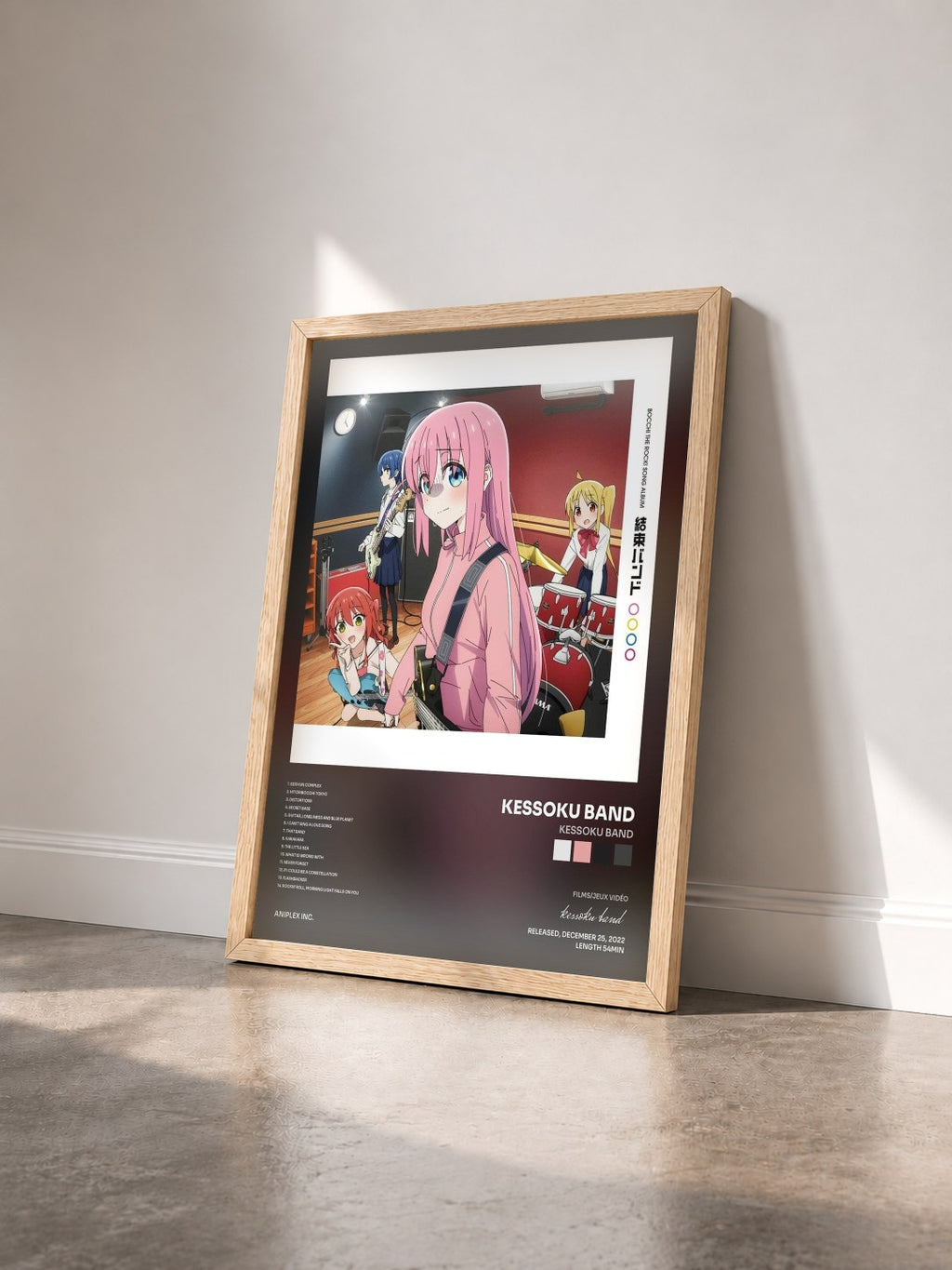 #bois Tableau de l'album Kessoku Band de kessoku band vu de trois quarts, cadre en bois brut