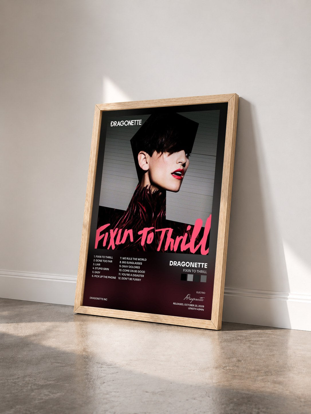 #bois Tableau de l'album Fixin to Thrill de Dragonette vu de trois quarts, cadre en bois brut