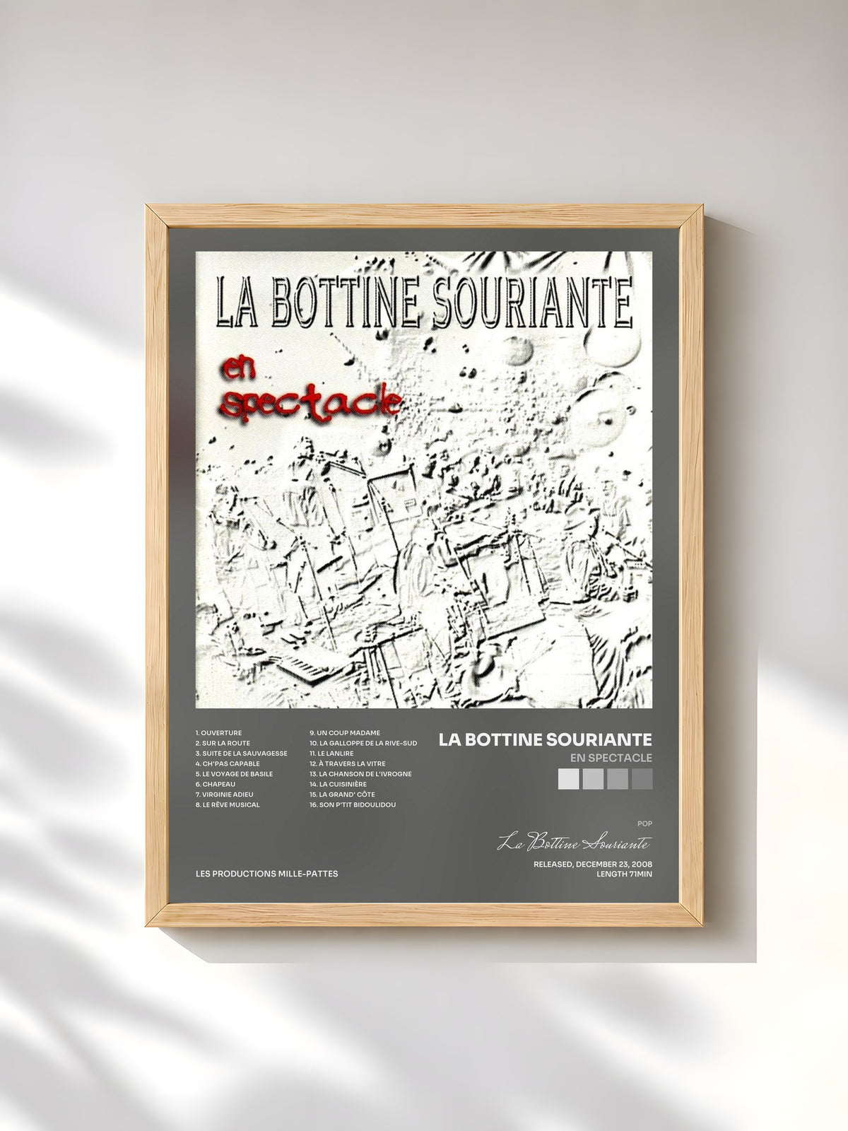 #bois Tableau de l'album En spectacle de La Bottine Souriante, cadre en bois brut, imprimé et encadré en France