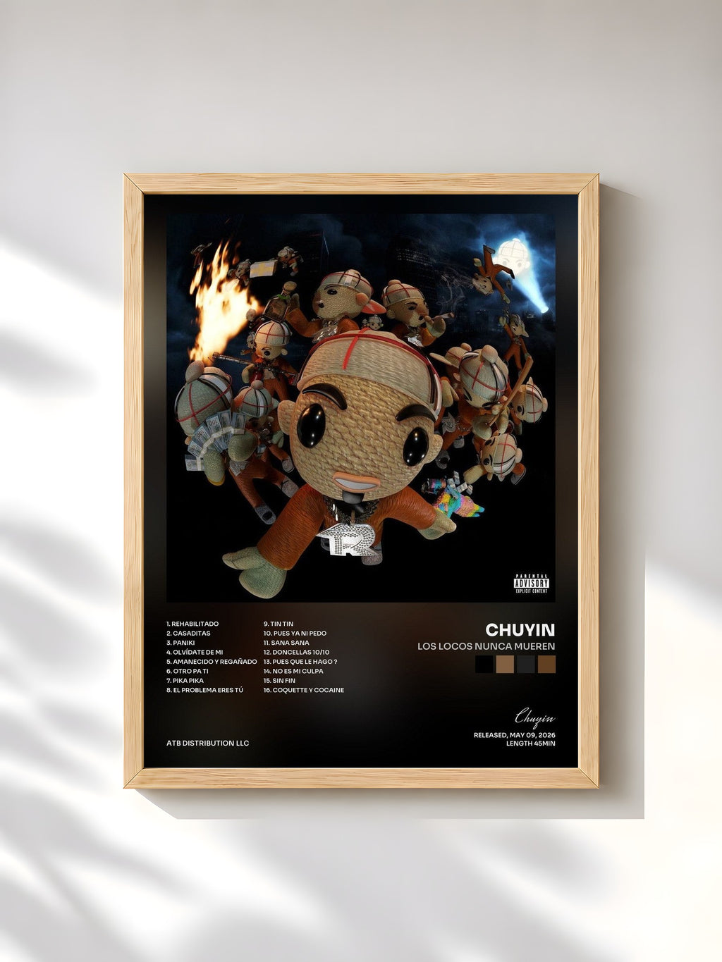 #bois Tableau de l'album Los Locos Nunca Mueren de Chuyin, cadre en bois brut, imprimé et encadré en France