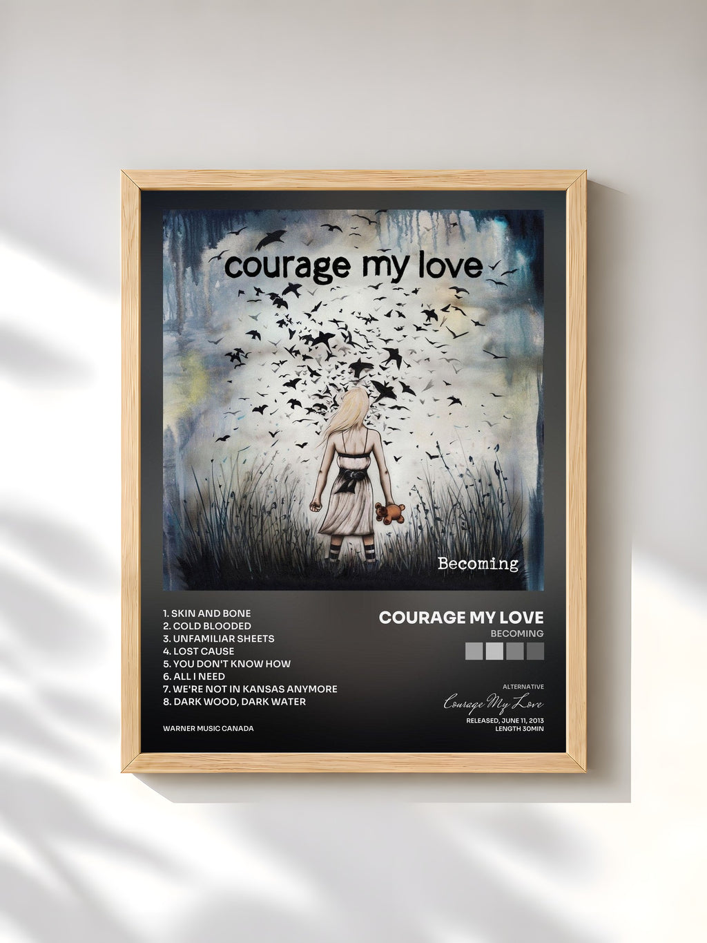 #bois Tableau de l'album Becoming de Courage My Love, cadre en bois brut, imprimé et encadré en France