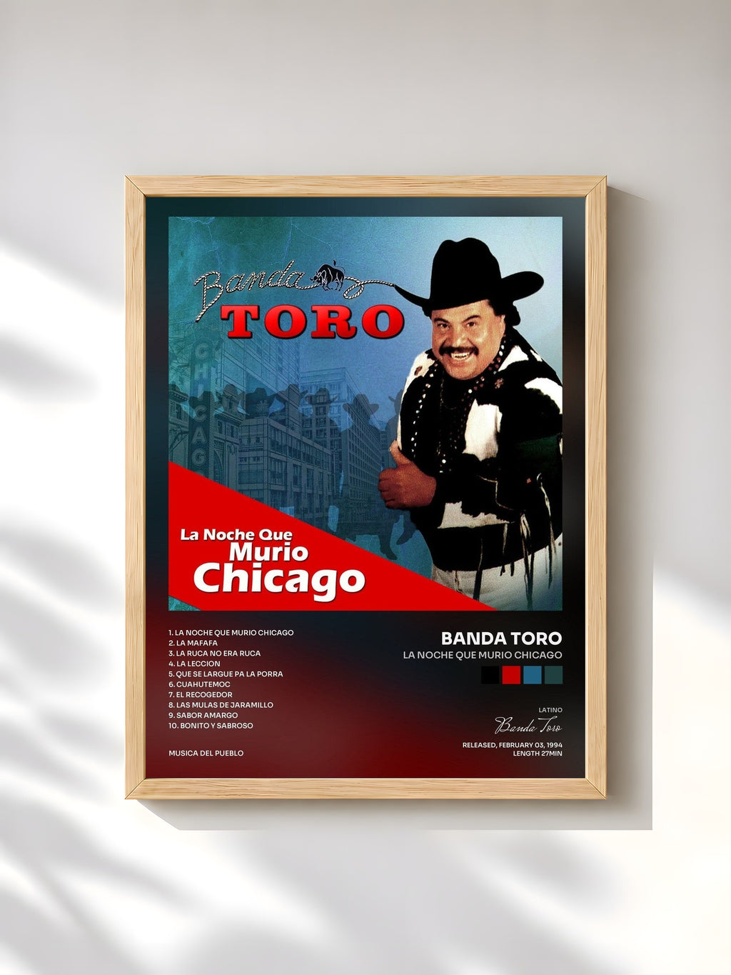 #bois Tableau de l'album La Noche Que Murio Chicago de Banda Toro, cadre en bois brut, imprimé et encadré en France