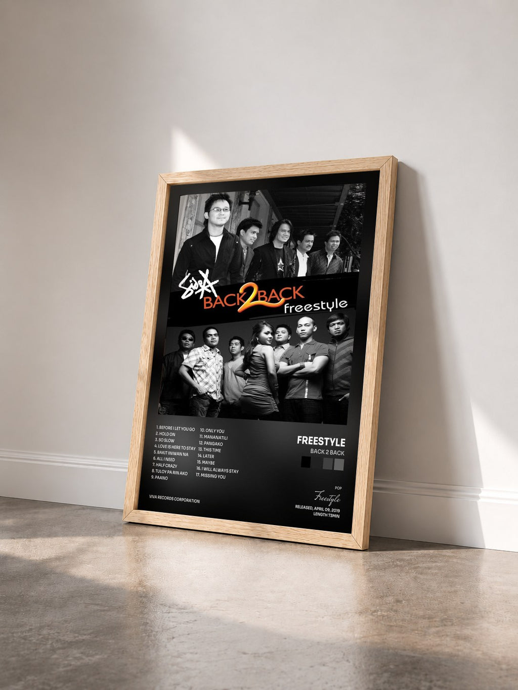 #bois Tableau de l'album Back 2 Back de Freestyle vu de trois quarts, cadre en bois brut