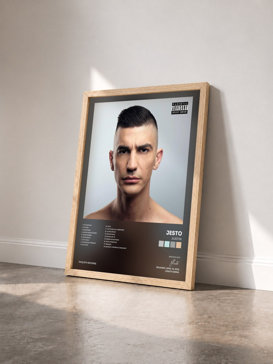 #bois Tableau de l'album Justin de Jesto vu de trois quarts, cadre en bois brut