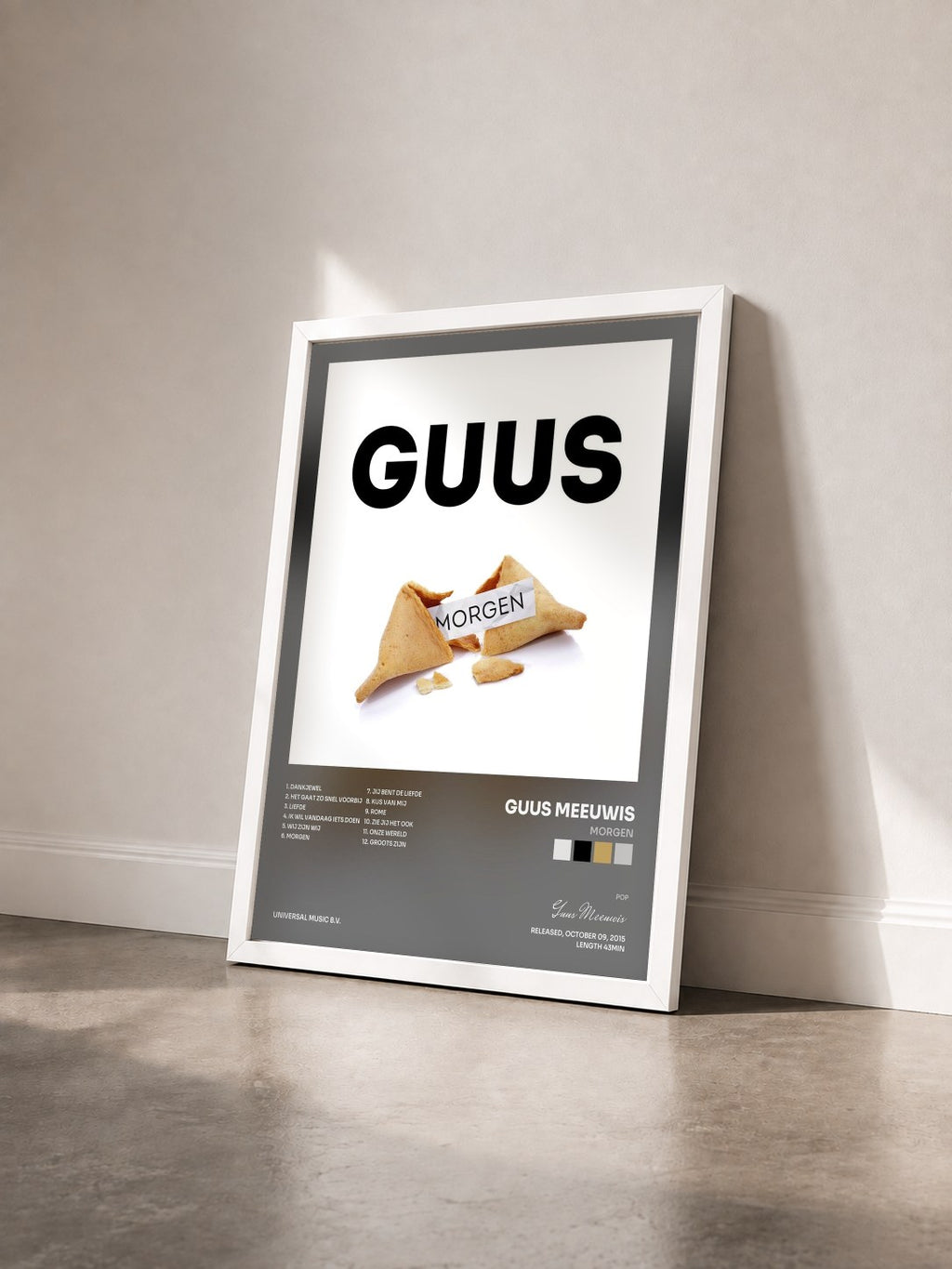 #blanc Tableau de l'album Morgen de Guus Meeuwis vu de trois quarts, cadre blanc