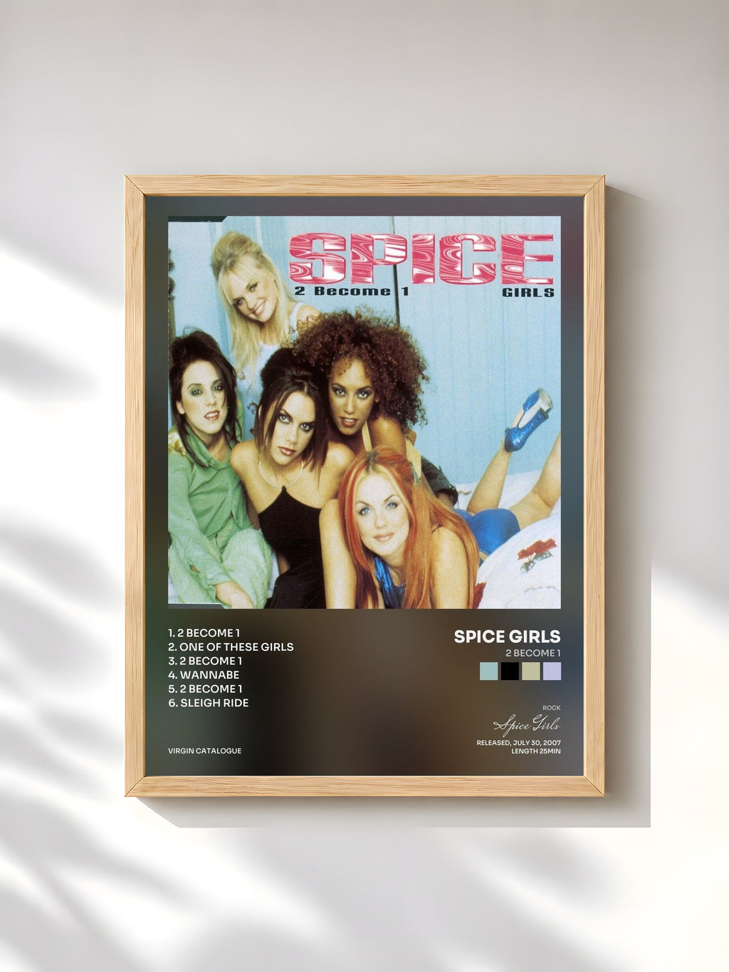 #bois Tableau de l'album 2 Become 1 de Spice Girls, cadre en bois brut, imprimé et encadré en France