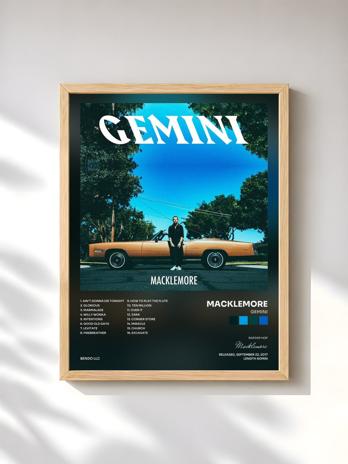 #bois Tableau de l'album GEMINI de Macklemore, cadre en bois brut, imprimé et encadré en France