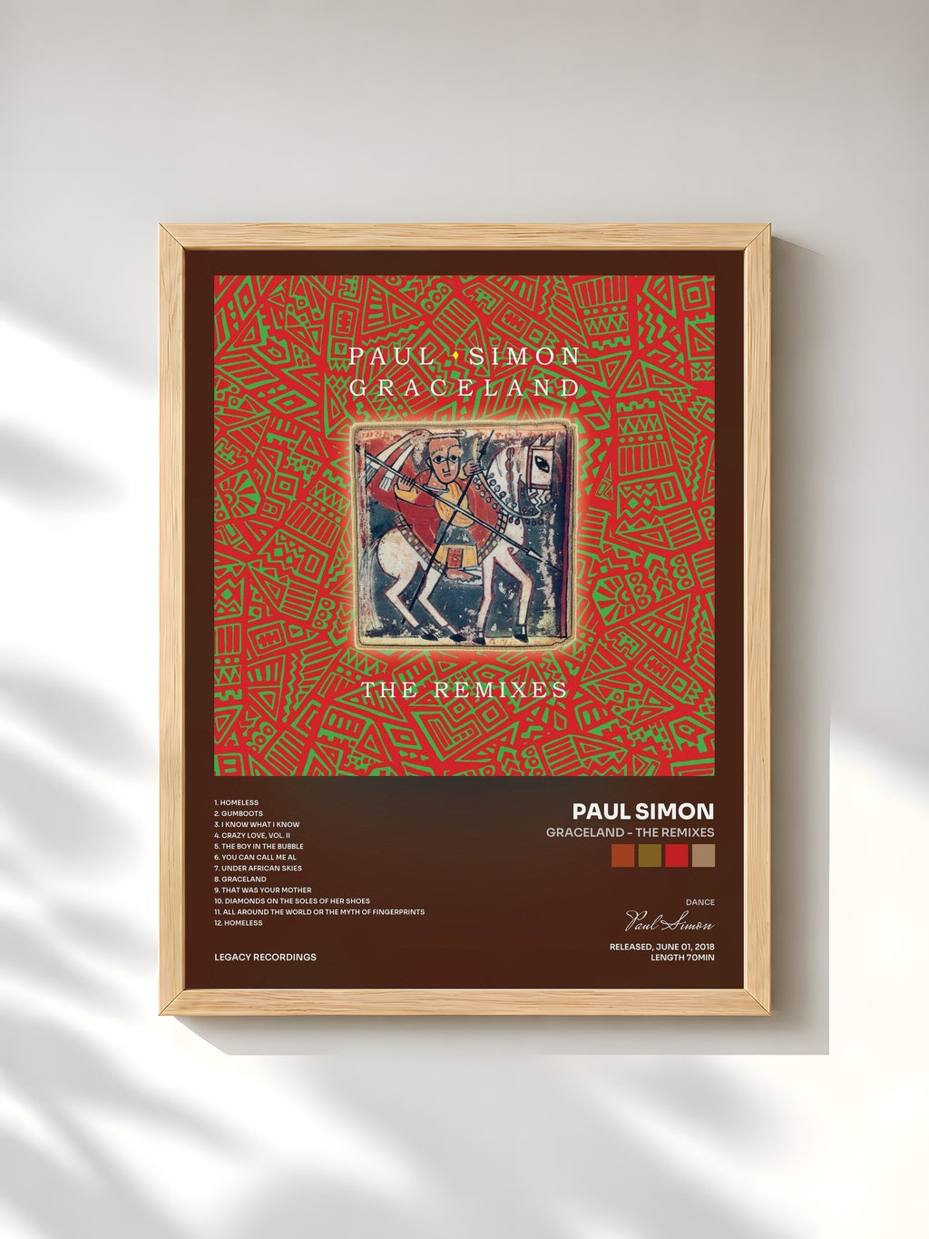 #bois Tableau de l'album Graceland - The Remixes de Paul Simon, cadre en bois brut, imprimé et encadré en France