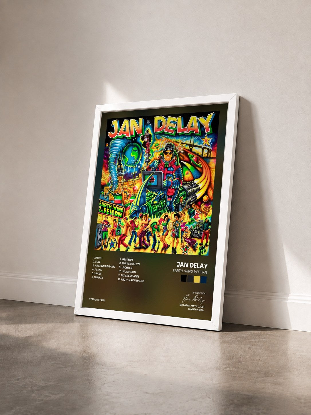 #blanc Tableau de l'album Earth, Wind & Feiern de Jan Delay vu de trois quarts, cadre blanc
