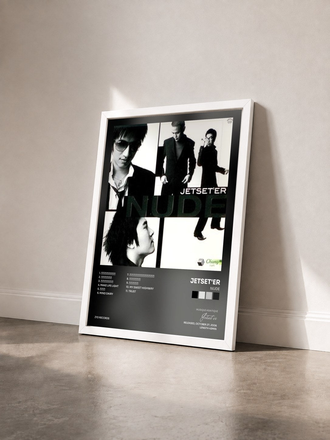 #blanc Tableau de l'album Nude de Jetset'er vu de trois quarts, cadre blanc