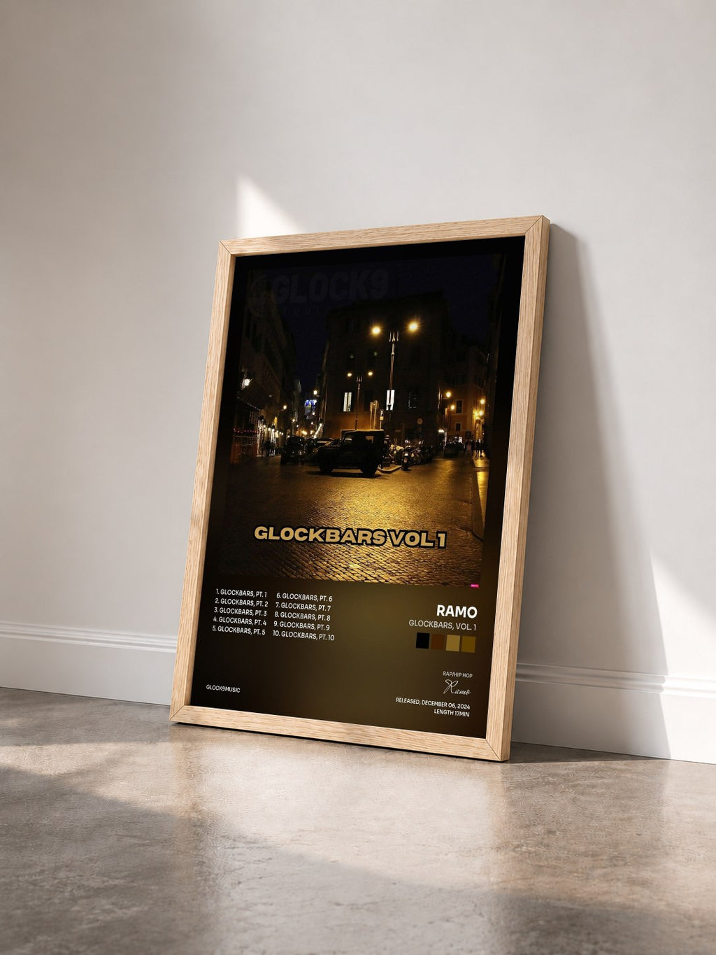#bois Tableau de l'album Glockbars, Vol. 1 de Ramo vu de trois quarts, cadre en bois brut