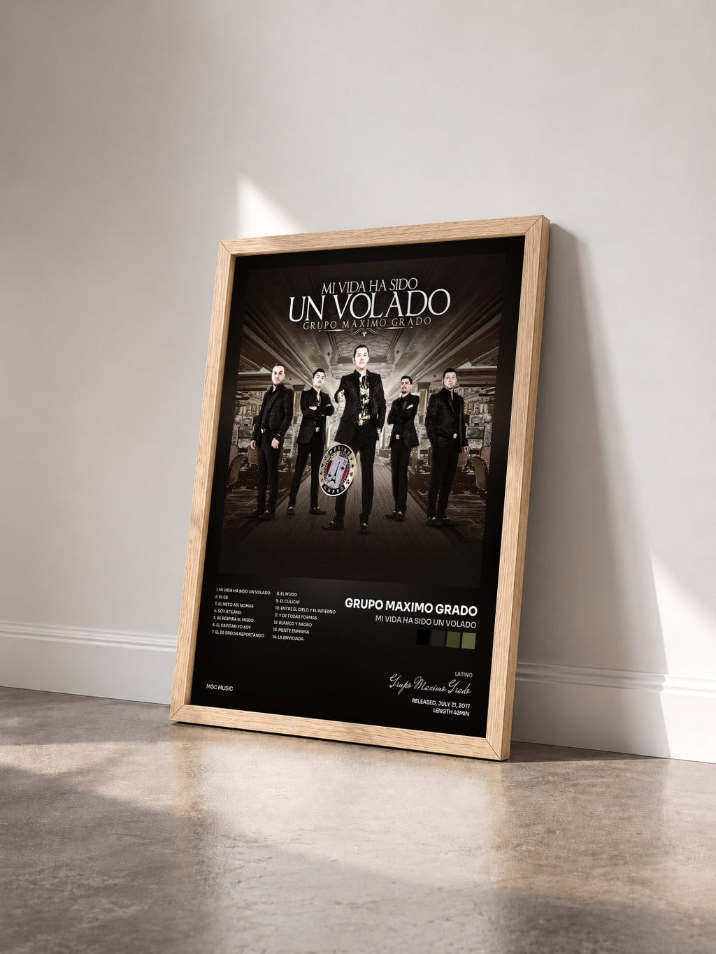 #bois Tableau de l'album Mi Vida Ha Sido Un Volado de Grupo Maximo Grado vu de trois quarts, cadre en bois brut