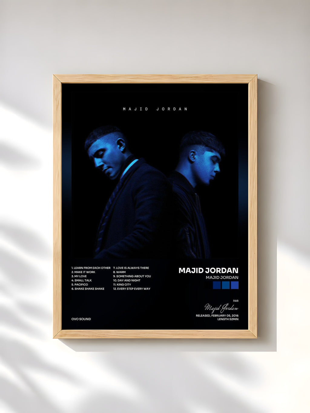 #bois Tableau de l'album Majid Jordan de Majid Jordan, cadre en bois brut, imprimé et encadré en France