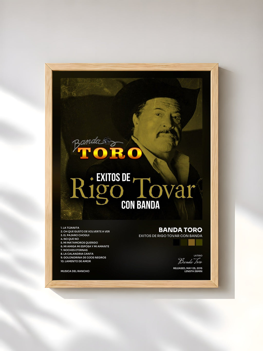 #bois Tableau de l'album Exitos de Rigo Tovar Con Banda de Banda Toro, cadre en bois brut, imprimé et encadré en France