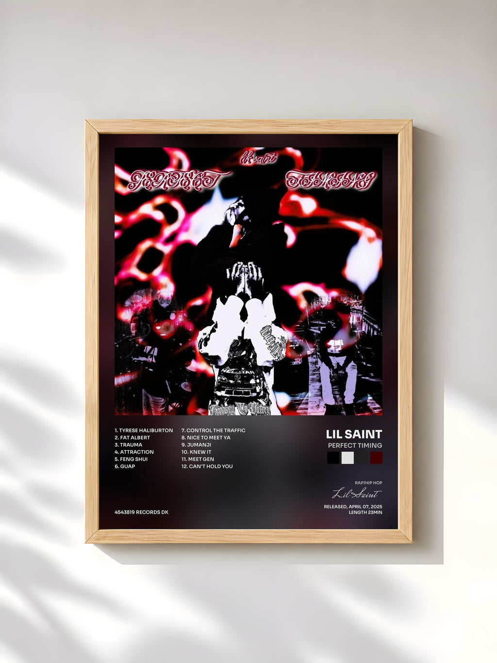 #bois Tableau de l'album Perfect Timing de Lil Saint, cadre en bois brut, imprimé et encadré en France
