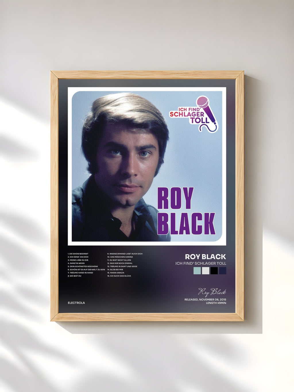 #bois Tableau de l'album Ich find' Schlager toll de Roy Black, cadre en bois brut, imprimé et encadré en France