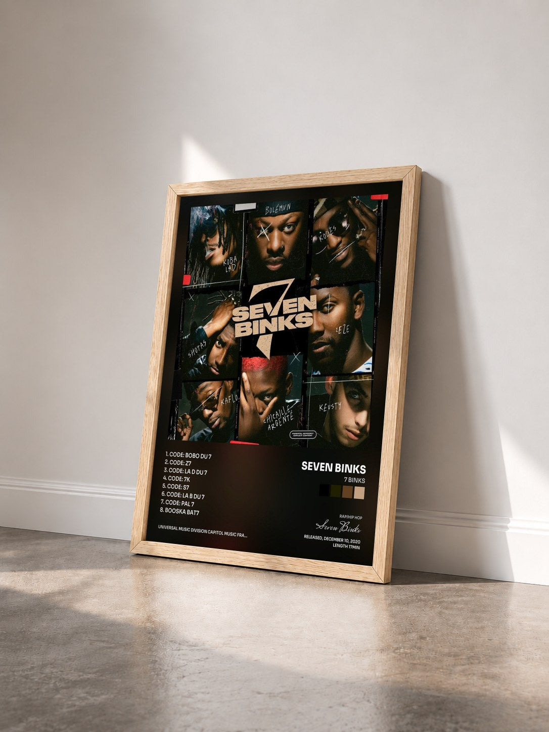 #bois Tableau de l'album 7 Binks de Seven Binks vu de trois quarts, cadre en bois brut