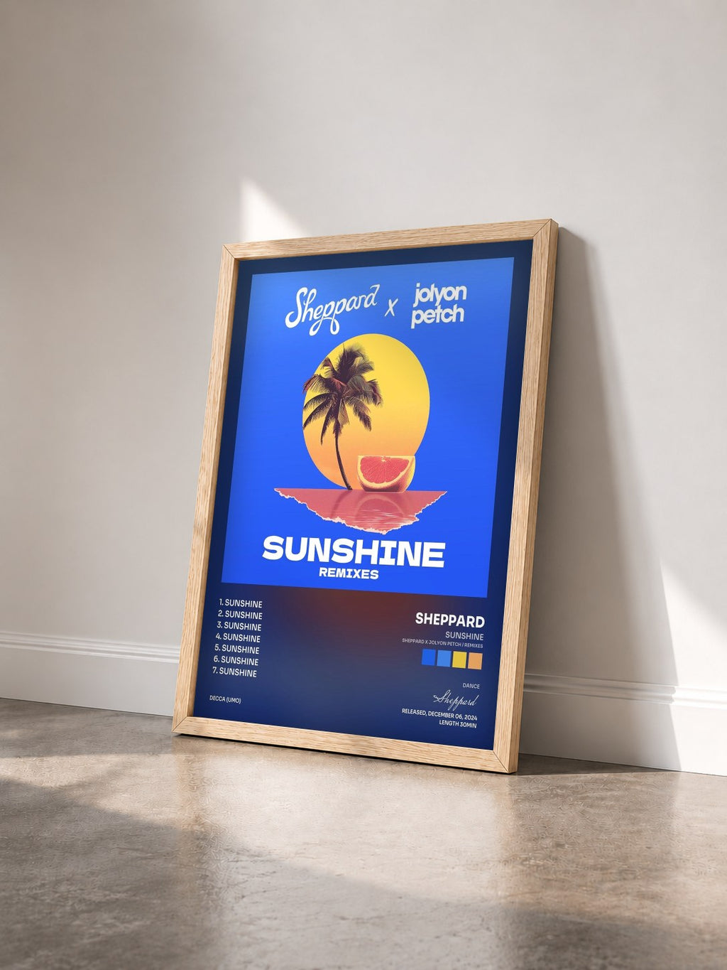 #bois Tableau de l'album Sunshine (Sheppard x Jolyon Petch / Remixes) de Sheppard vu de trois quarts, cadre en bois brut