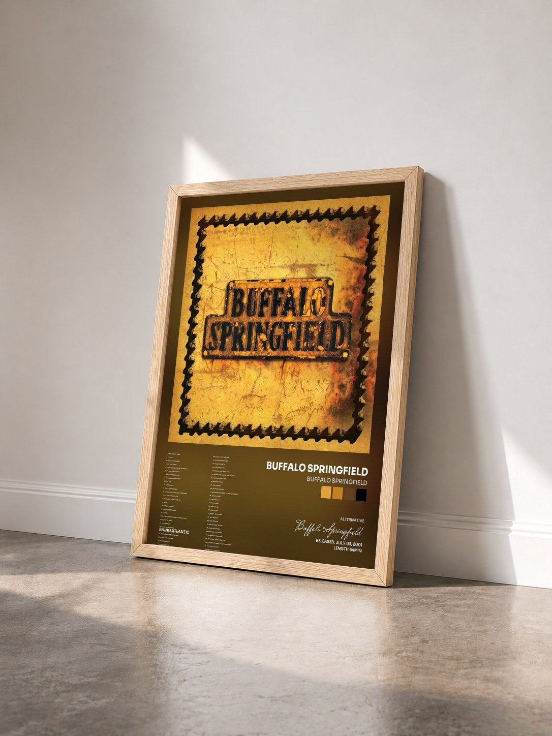 #bois Tableau de l'album Buffalo Springfield de Buffalo Springfield vu de trois quarts, cadre en bois brut