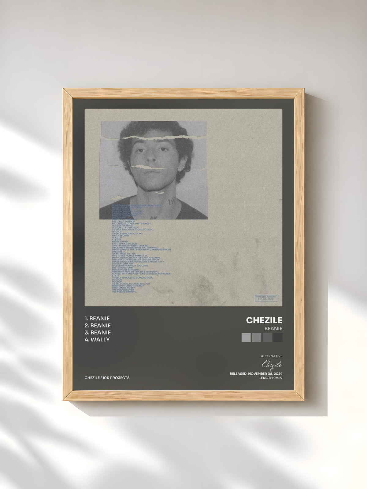 #bois Tableau de l'album Beanie de Chezile, cadre en bois brut, imprimé et encadré en France