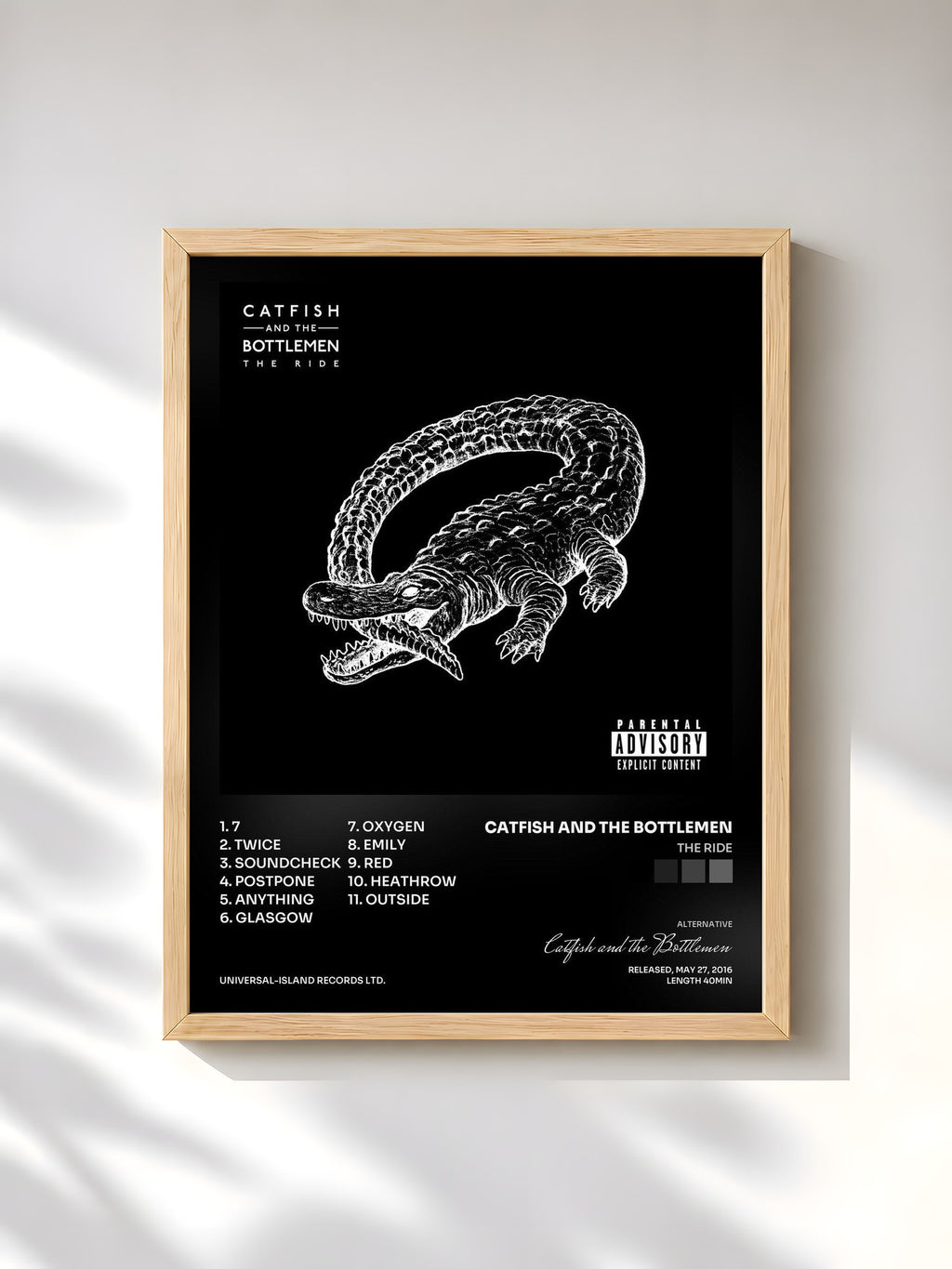 #bois Tableau de l'album The Ride de Catfish and the Bottlemen, cadre en bois brut, imprimé et encadré en France