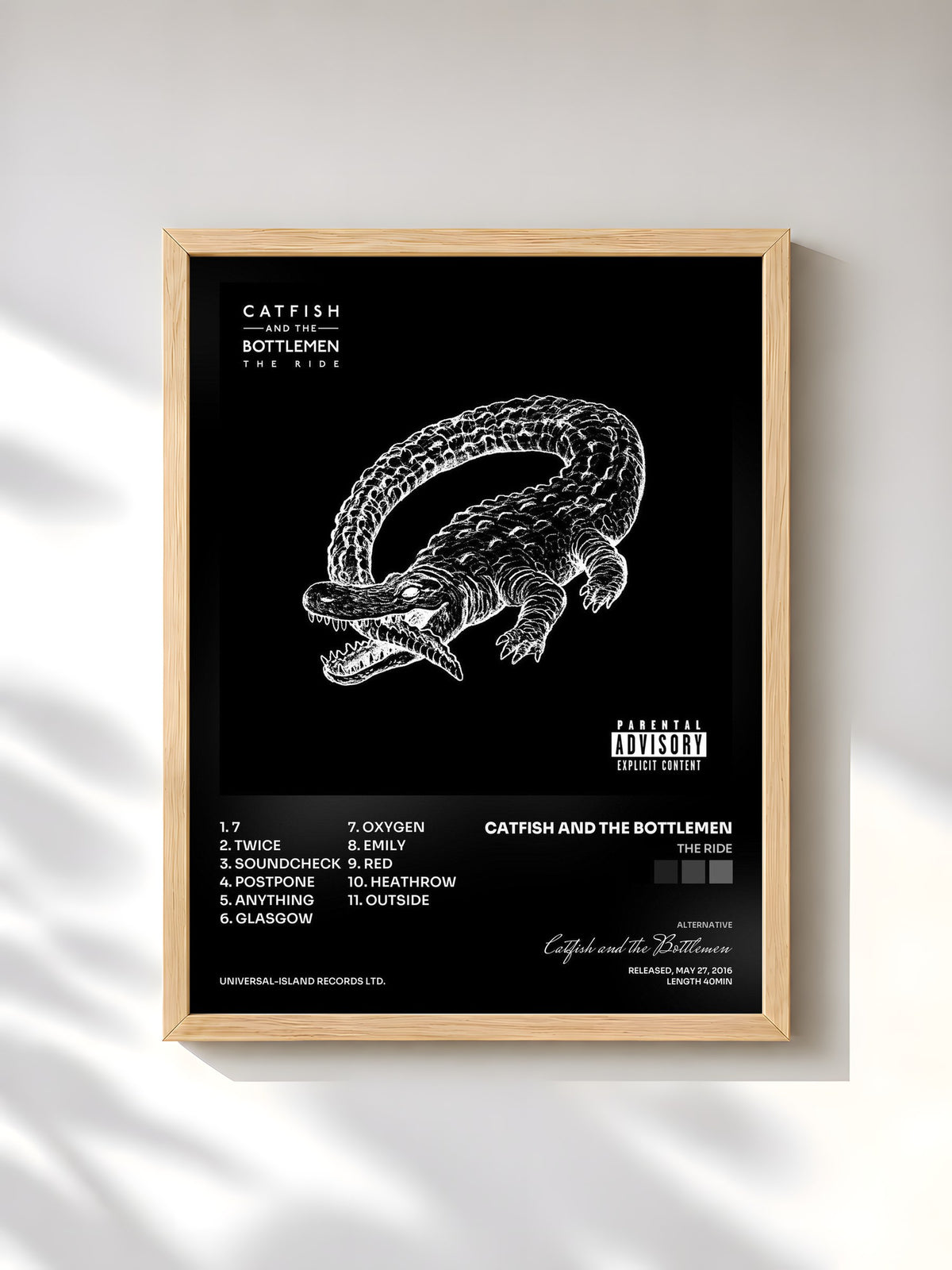 #bois Tableau de l'album The Ride de Catfish and the Bottlemen, cadre en bois brut, imprimé et encadré en France