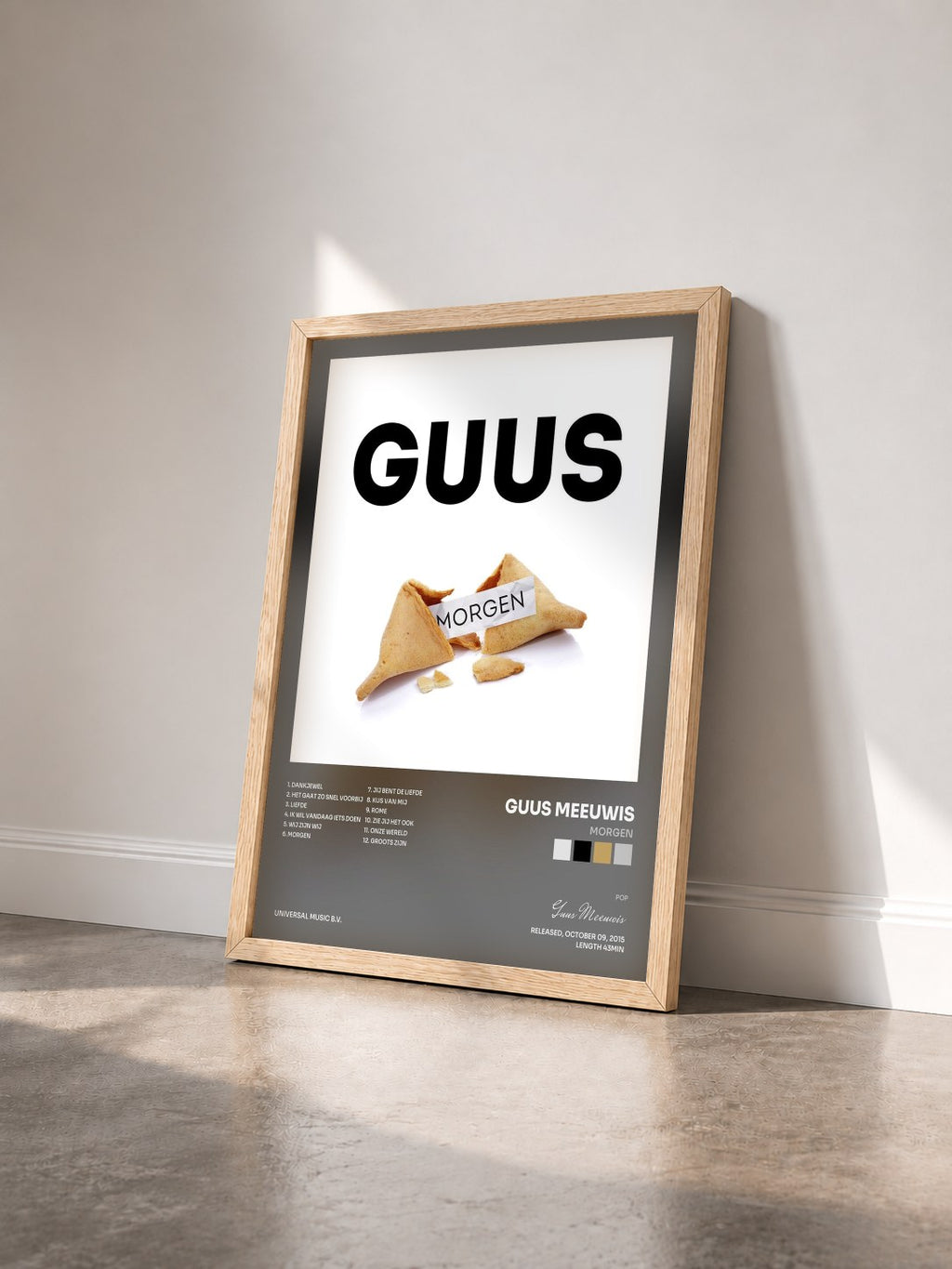 #bois Tableau de l'album Morgen de Guus Meeuwis vu de trois quarts, cadre en bois brut