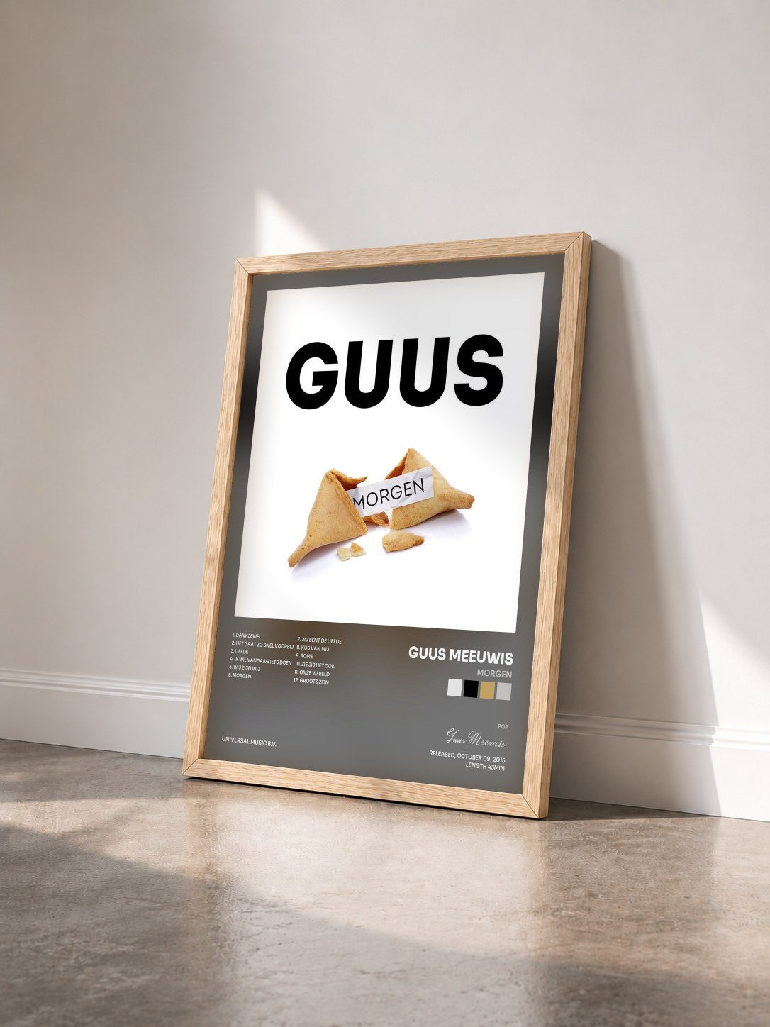 #bois Tableau de l'album Morgen de Guus Meeuwis vu de trois quarts, cadre en bois brut