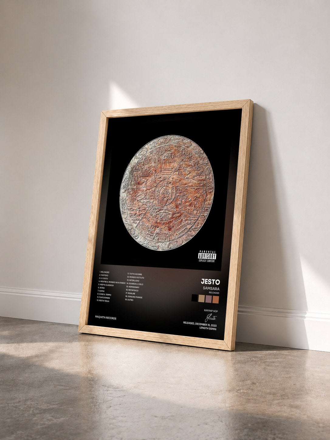 #bois Tableau de l'album Samsara (Reloaded) de Jesto vu de trois quarts, cadre en bois brut