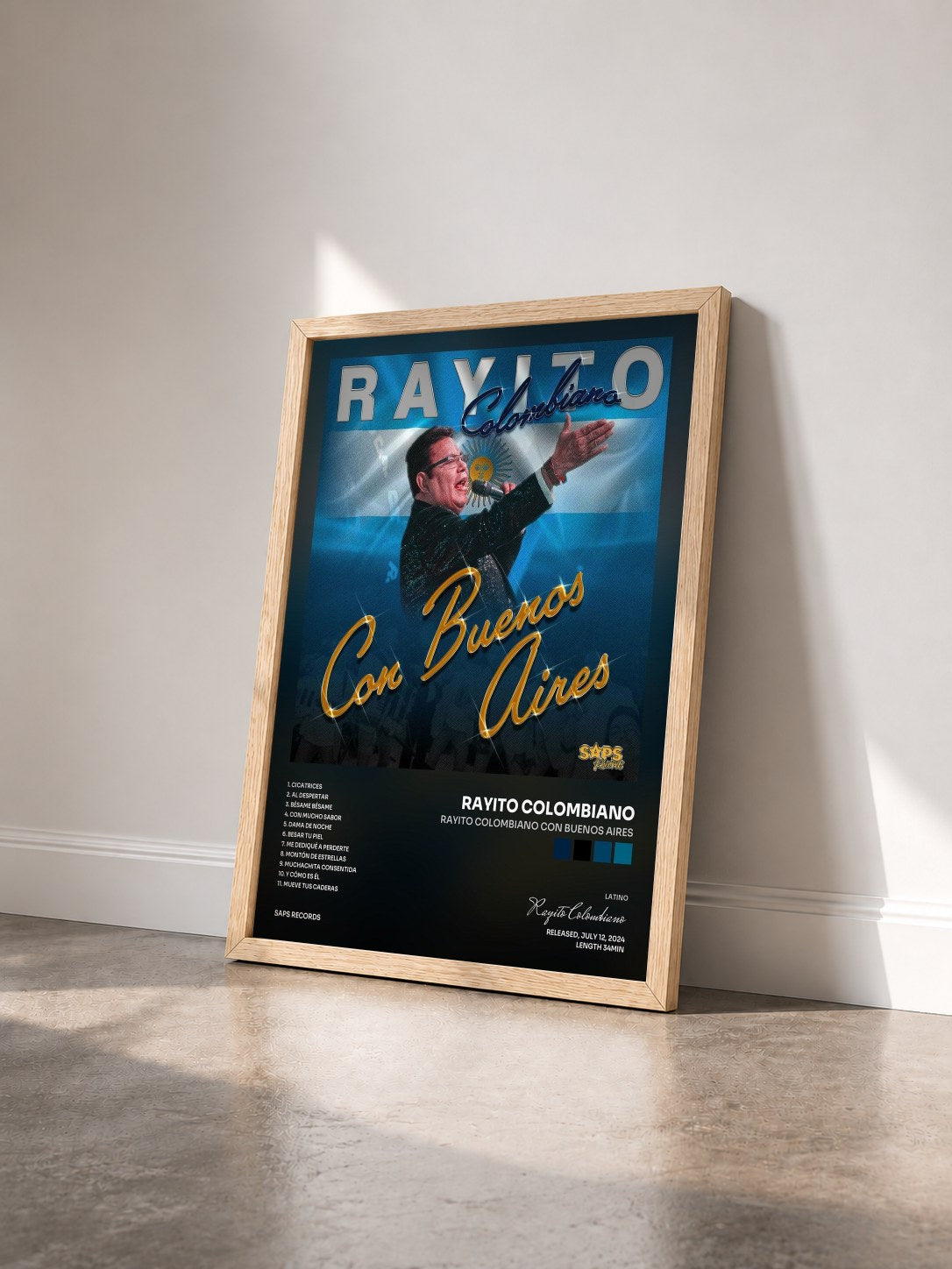 #bois Tableau de l'album Rayito Colombiano Con Buenos Aires de Rayito Colombiano vu de trois quarts, cadre en bois brut