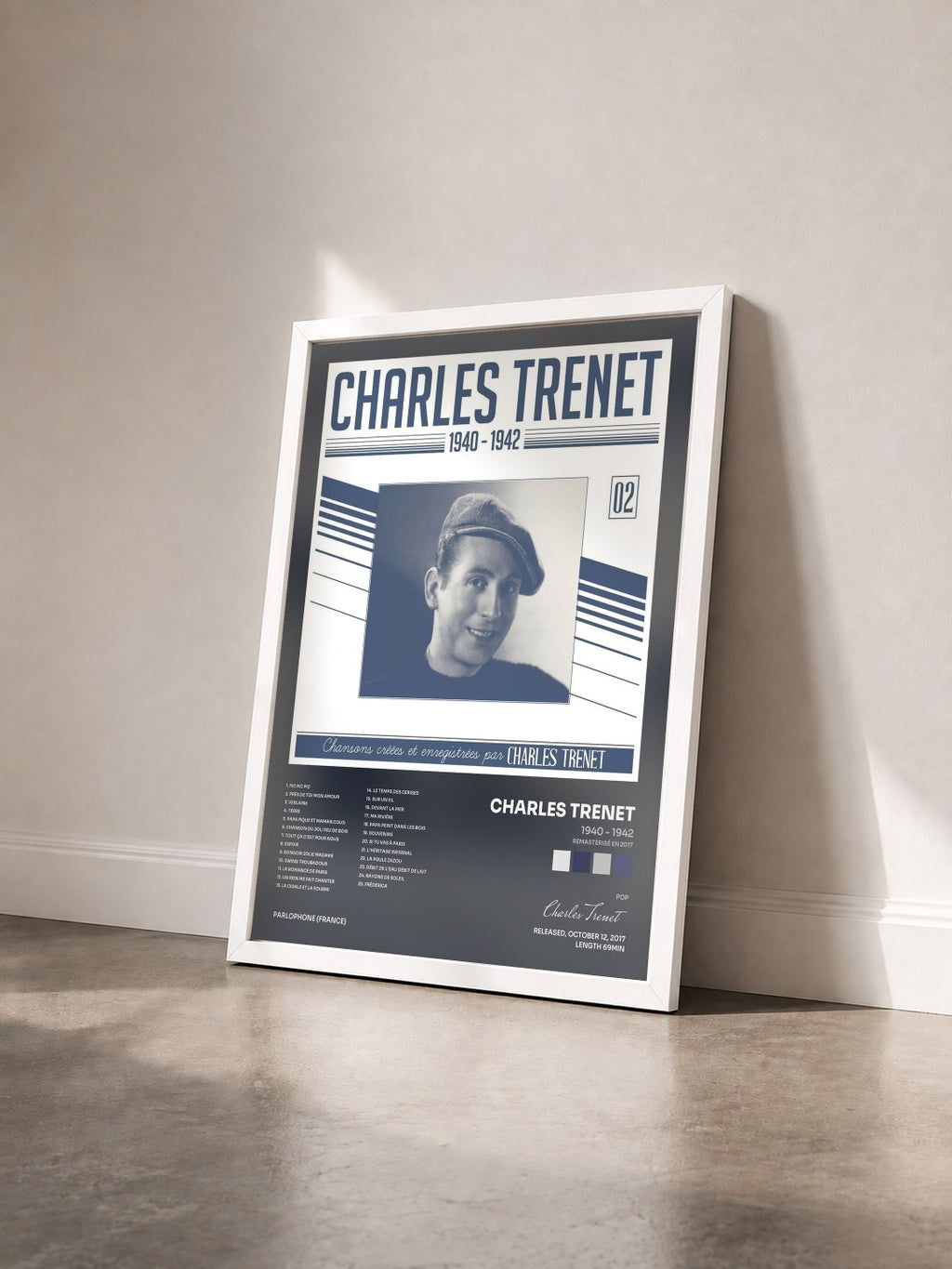 #blanc Tableau de l'album 1940 - 1942 (Remasterisé en 2017) de Charles Trenet vu de trois quarts, cadre blanc