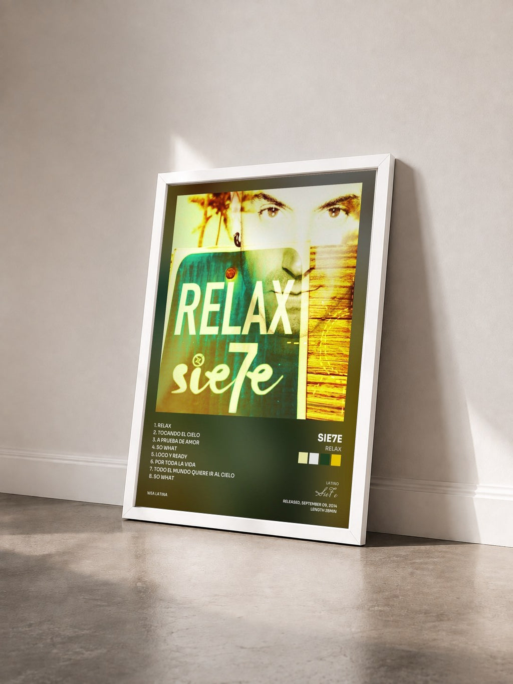 #blanc Tableau de l'album Relax de Sie7e vu de trois quarts, cadre blanc