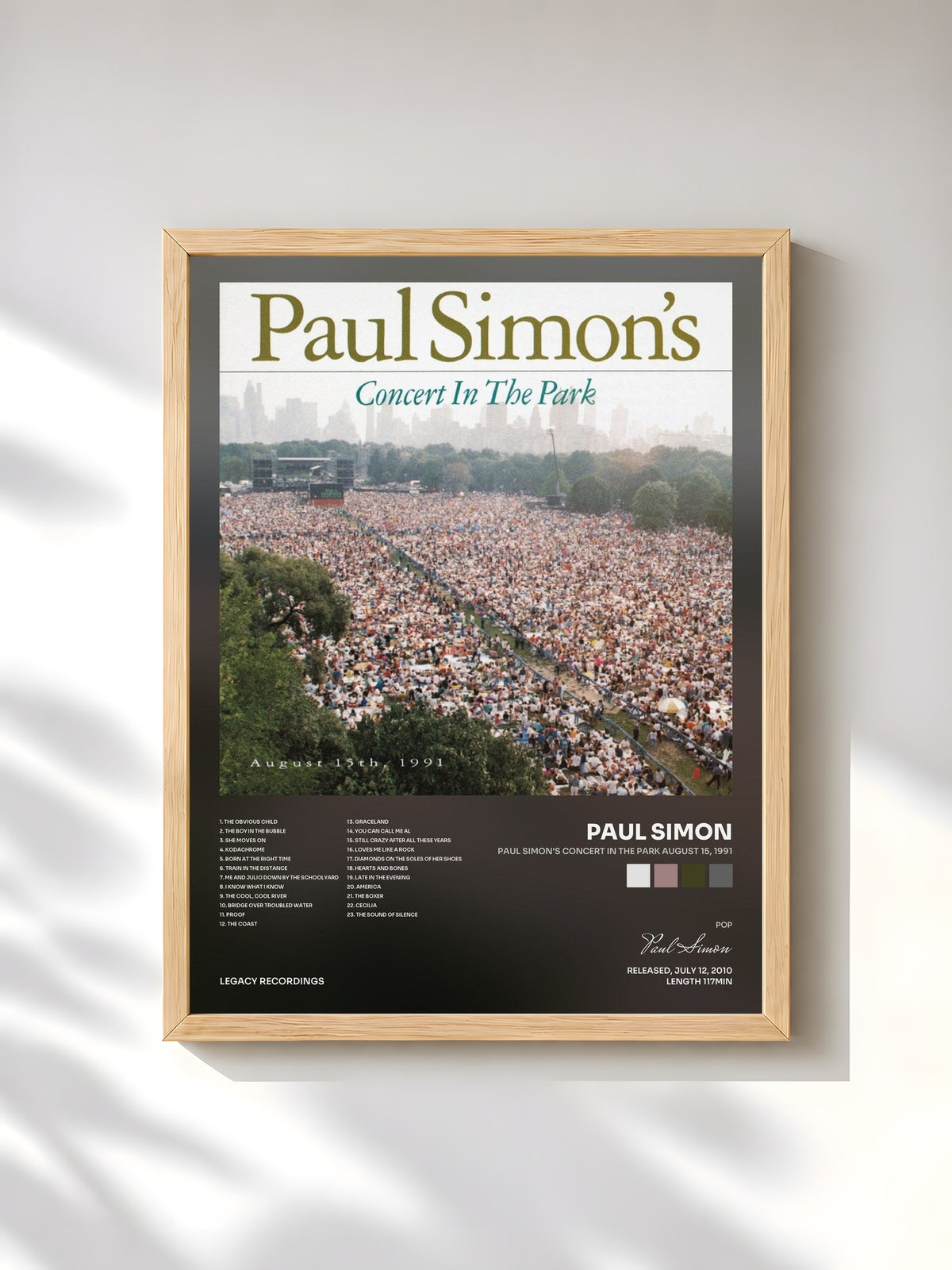 #bois Tableau de l'album Paul Simon's Concert In The Park August 15, 1991 de Paul Simon, cadre en bois brut, imprimé et encadré en France