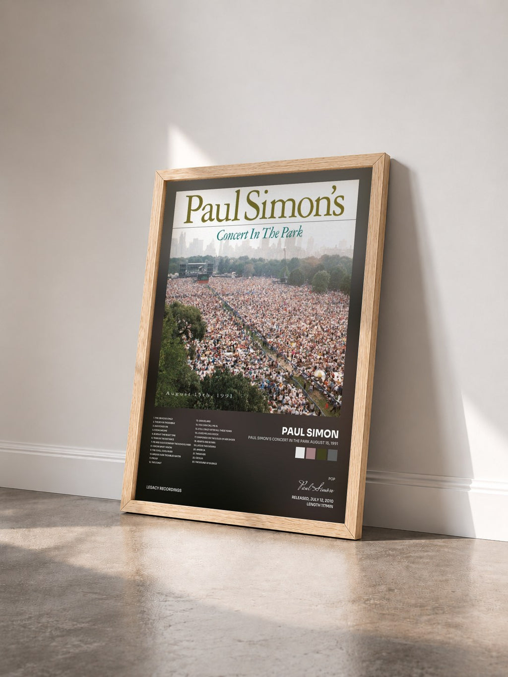 #bois Tableau de l'album Paul Simon's Concert In The Park August 15, 1991 de Paul Simon vu de trois quarts, cadre en bois brut