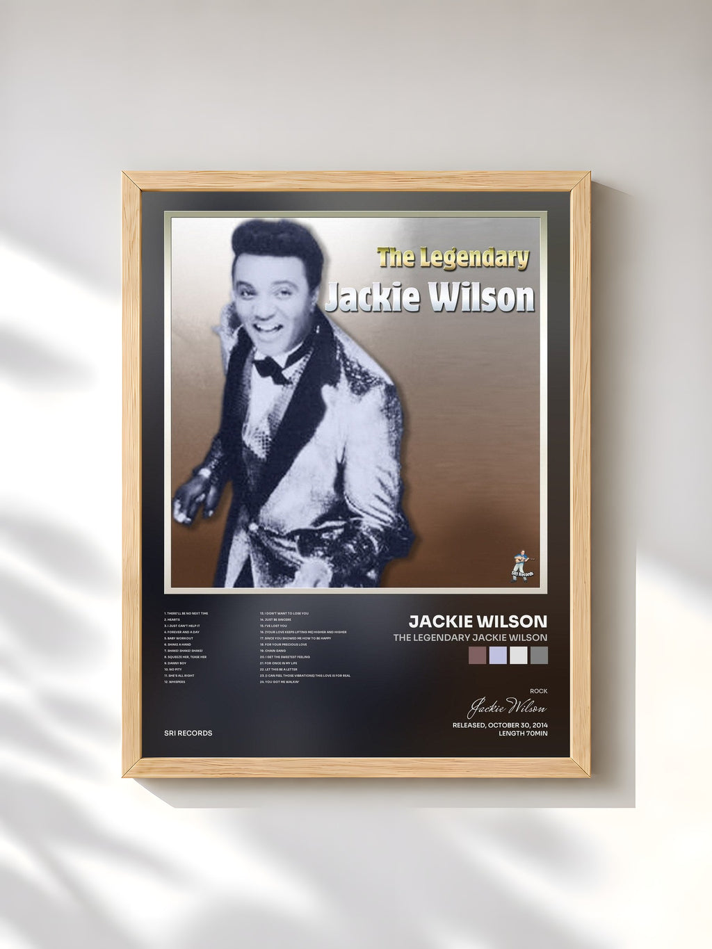 #bois Tableau de l'album The Legendary Jackie Wilson de Jackie Wilson, cadre en bois brut, imprimé et encadré en France