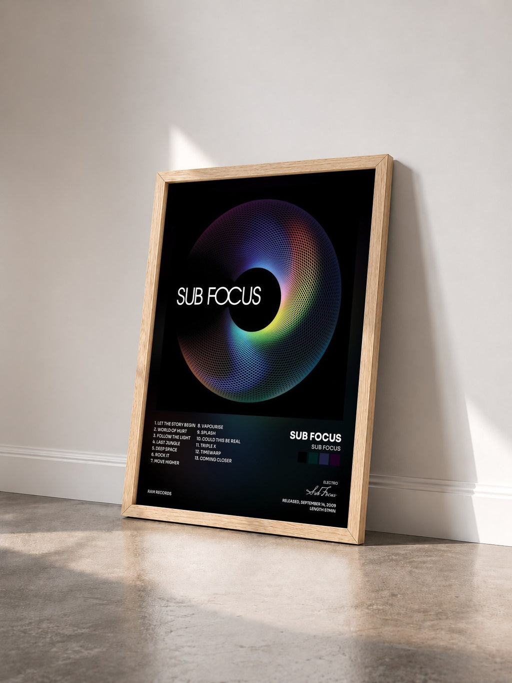 #bois Tableau de l'album Sub Focus de Sub Focus vu de trois quarts, cadre en bois brut