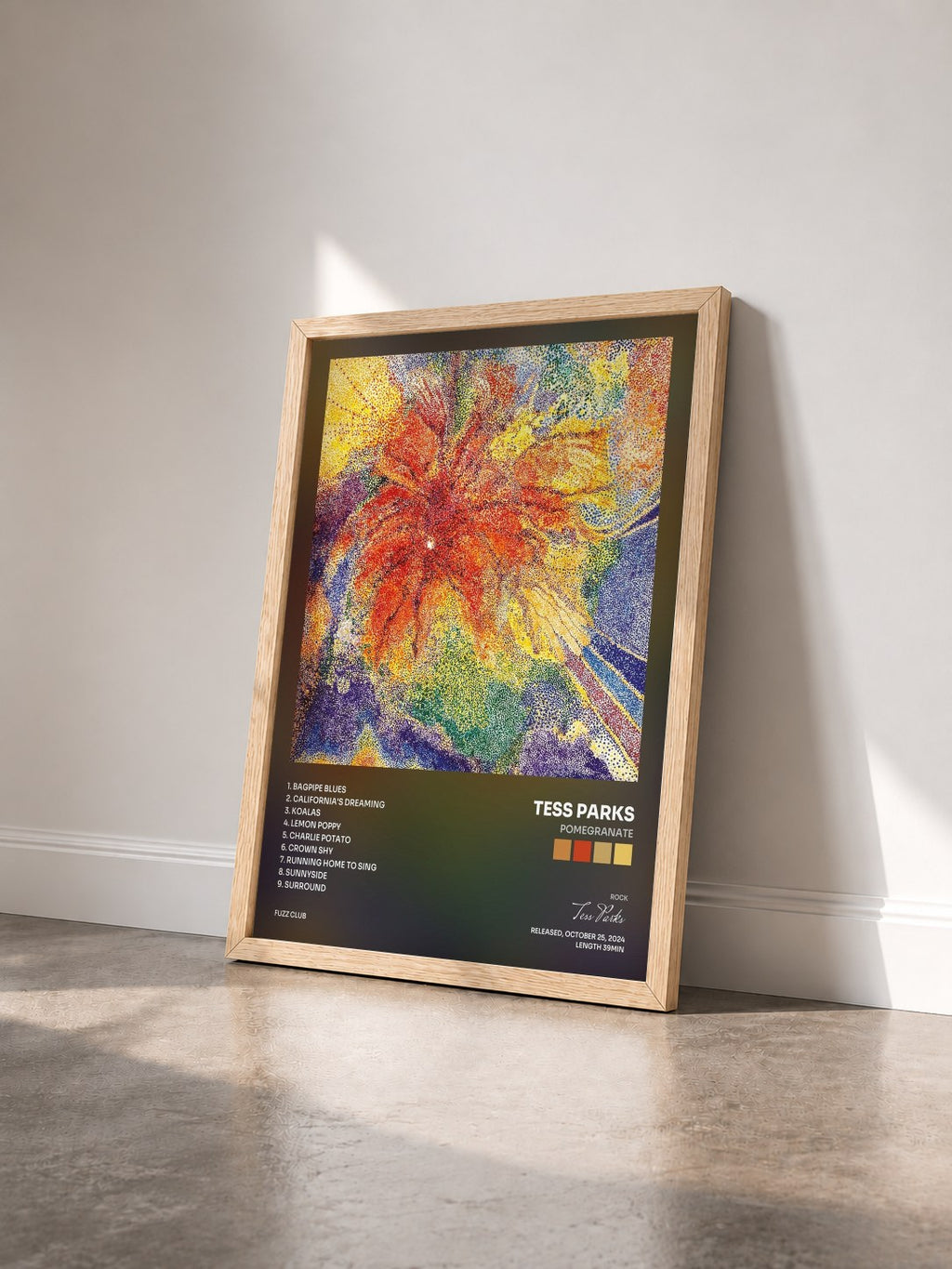 #bois Tableau de l'album Pomegranate de Tess Parks vu de trois quarts, cadre en bois brut