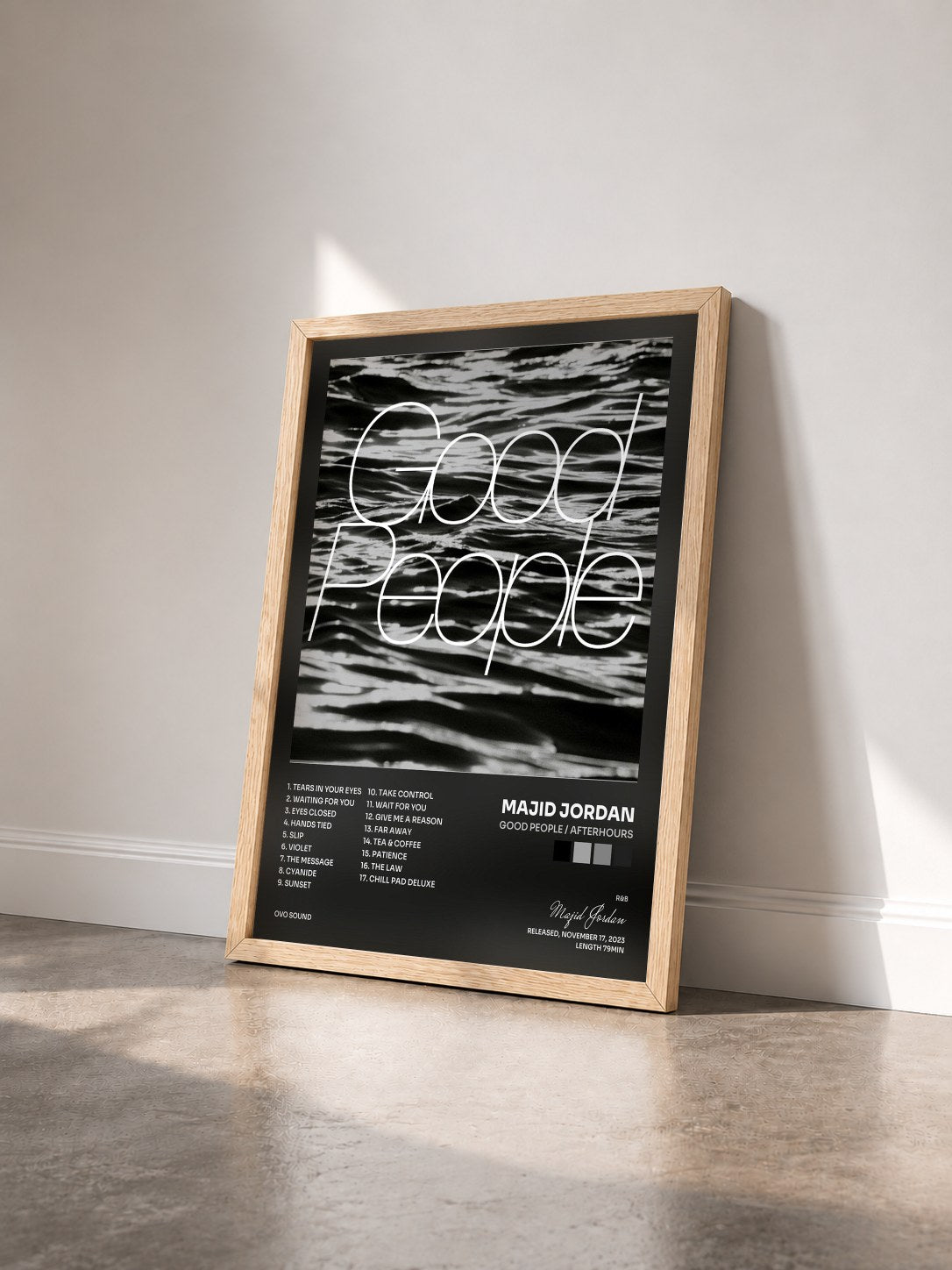 #bois Tableau de l'album Good People / Afterhours de Majid Jordan vu de trois quarts, cadre en bois brut