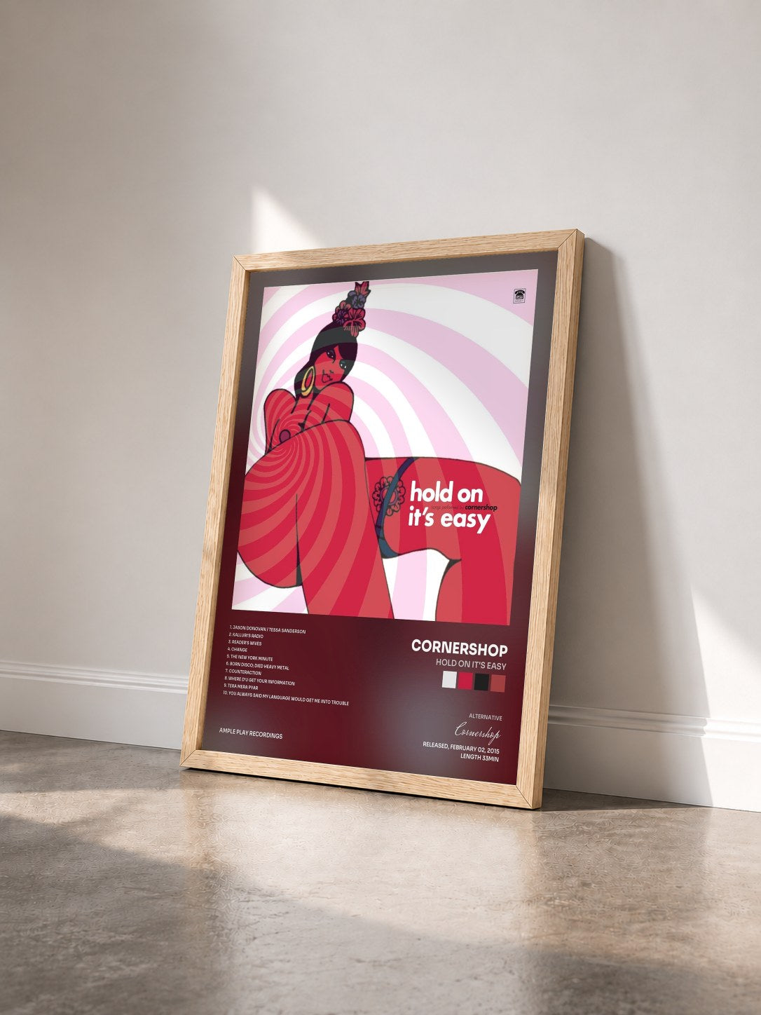 #bois Tableau de l'album Hold on It's Easy de Cornershop vu de trois quarts, cadre en bois brut
