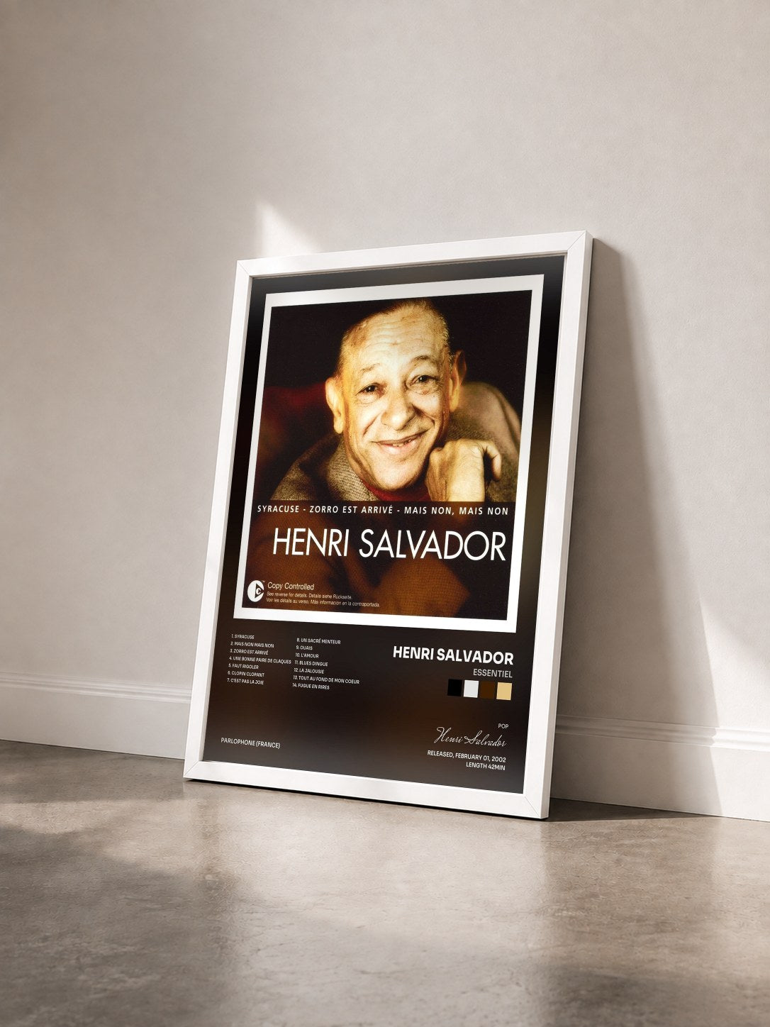 #blanc Tableau de l'album Essentiel de Henri Salvador vu de trois quarts, cadre blanc