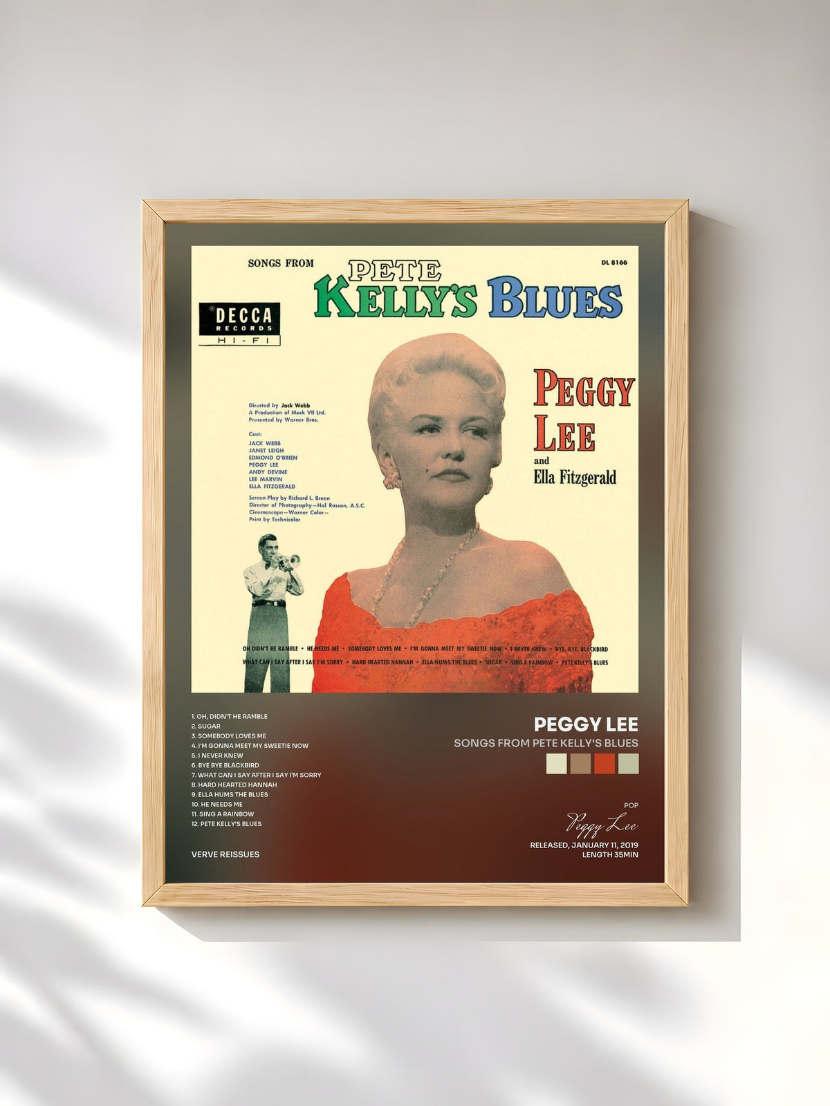 #bois Tableau de l'album Songs From Pete Kelly's Blues de Peggy Lee, cadre en bois brut, imprimé et encadré en France