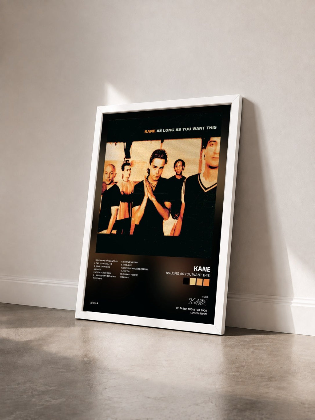 #blanc Tableau de l'album As Long As You Want This de KANE vu de trois quarts, cadre blanc
