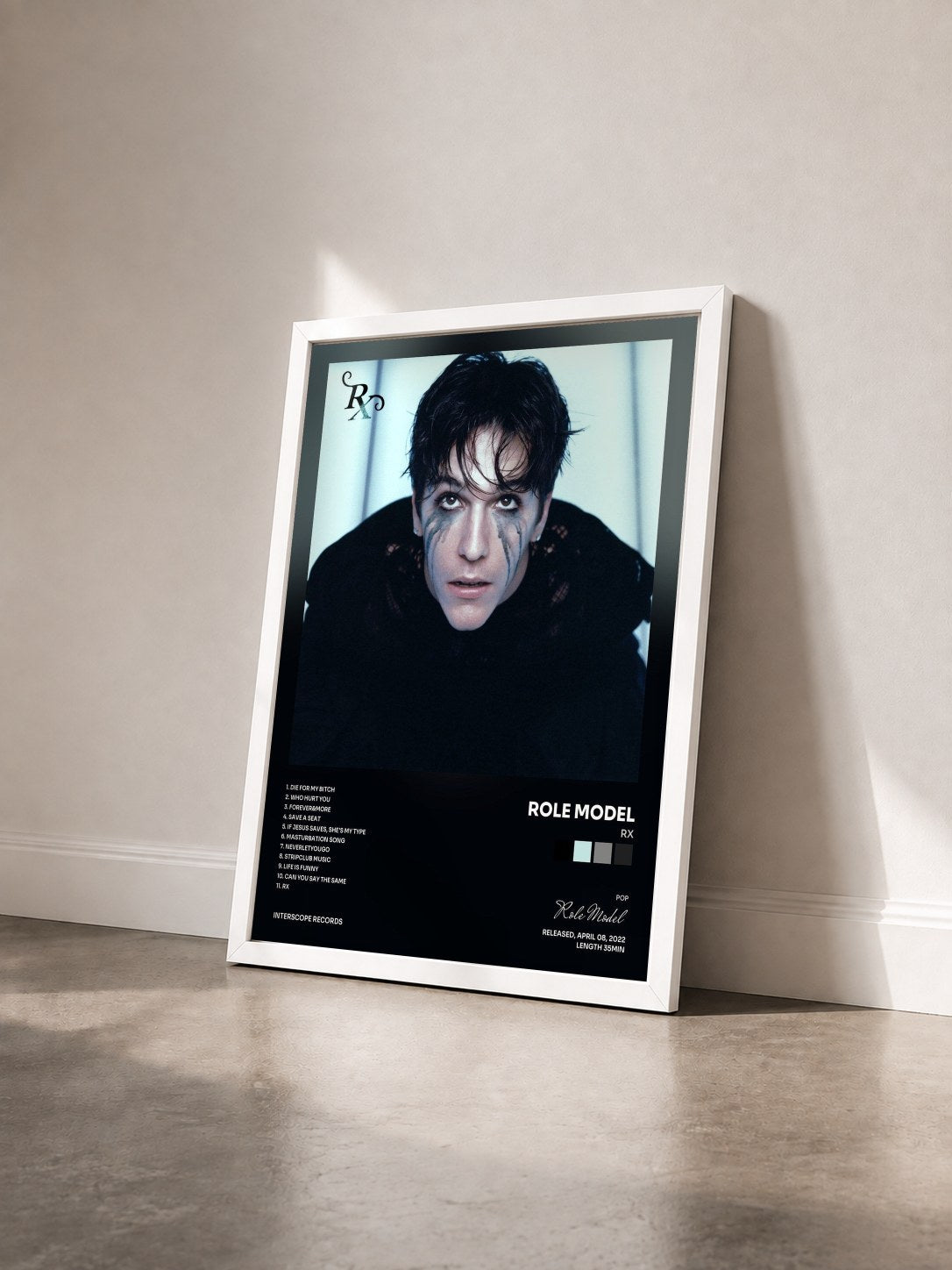 #blanc Tableau de l'album Rx de Role Model vu de trois quarts, cadre blanc