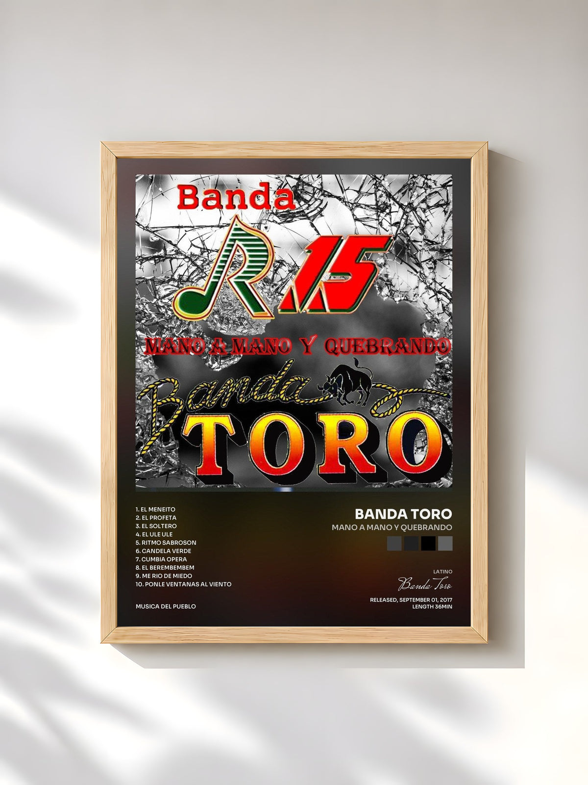 #bois Tableau de l'album Mano a Mano y Quebrando de Banda Toro, cadre en bois brut, imprimé et encadré en France