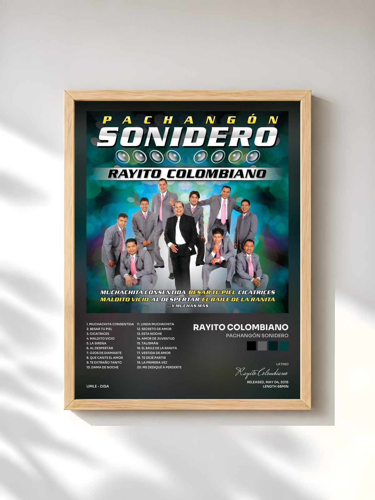 #bois Tableau de l'album Pachangón Sonidero de Rayito Colombiano, cadre en bois brut, imprimé et encadré en France