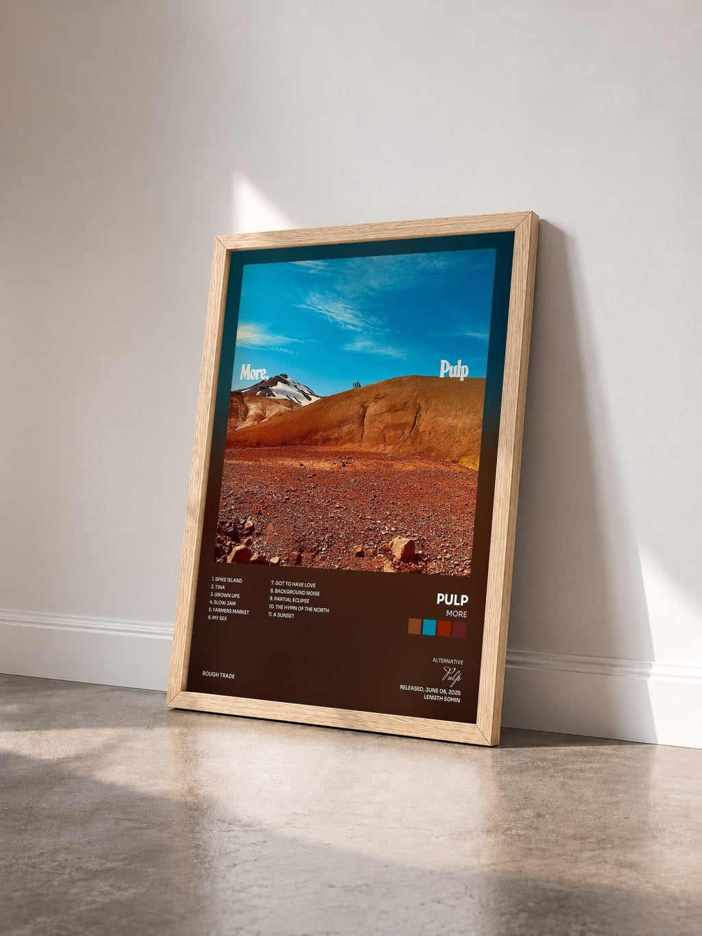 #bois Tableau de l'album More de Pulp vu de trois quarts, cadre en bois brut