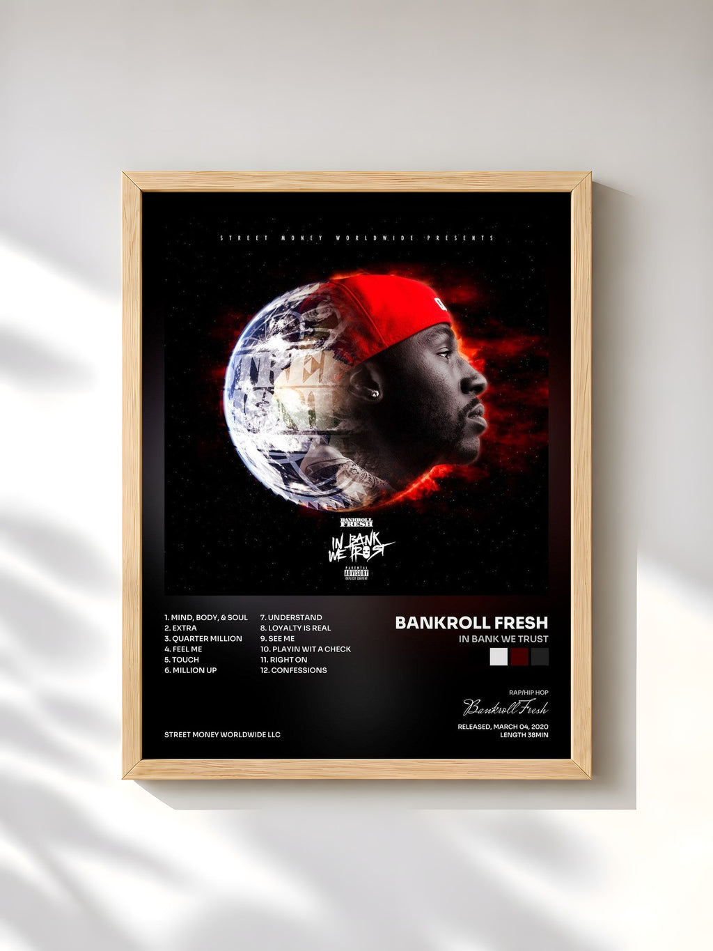 #bois Tableau de l'album In Bank We Trust de Bankroll Fresh, cadre en bois brut, imprimé et encadré en France
